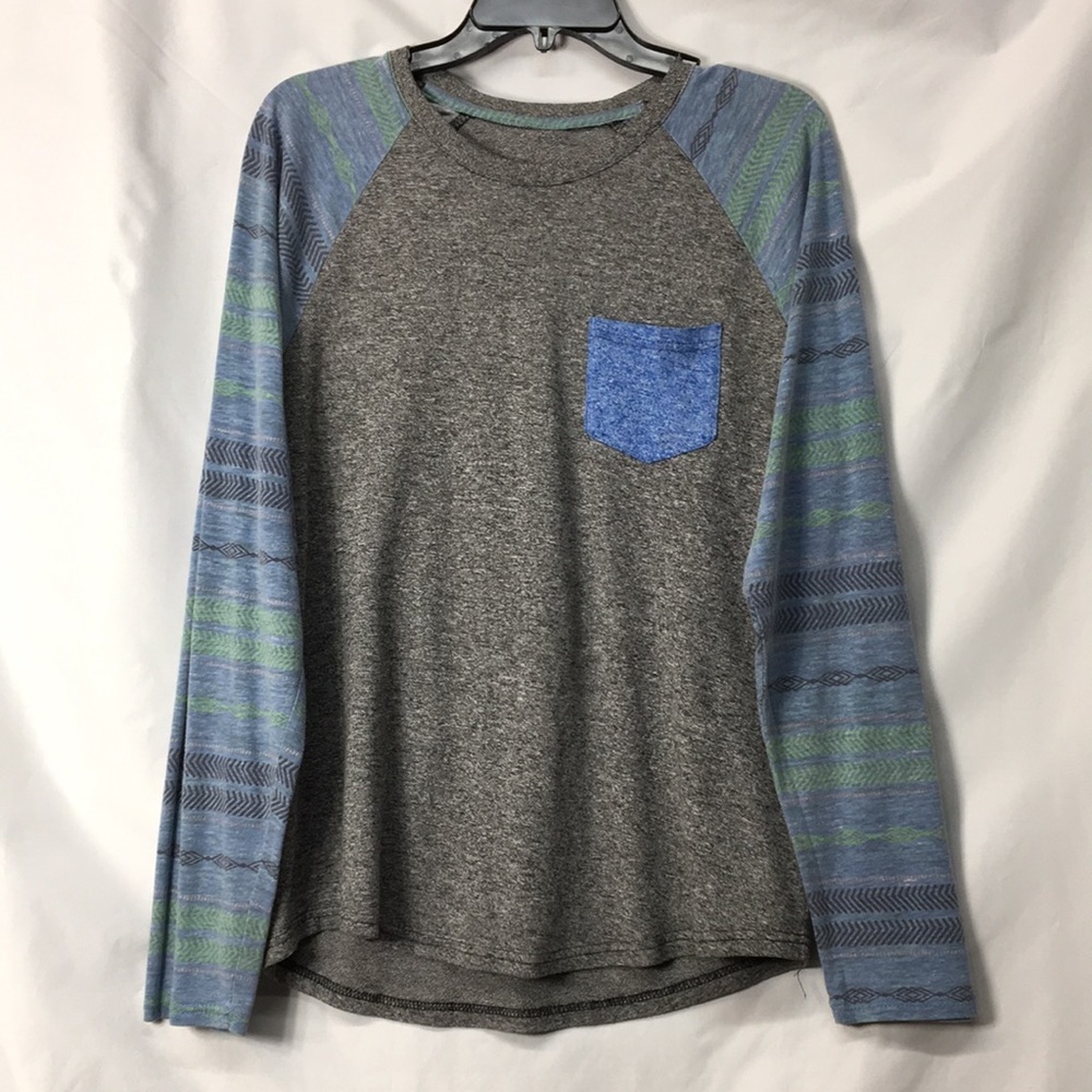 BKLYN Cloth Mens Gray and Blue Long Sleeve Casual Top Size L GREAT Condition